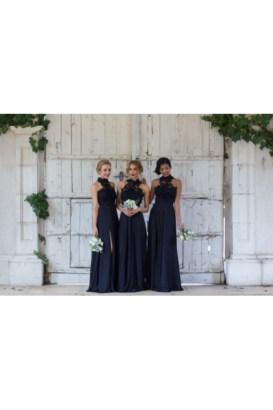 A-Line Lace Navy Blue Long Bridesmaid Dresses 3010325 A-Line Lace Navy Blue Long Bridesmaid Dresses 3010325