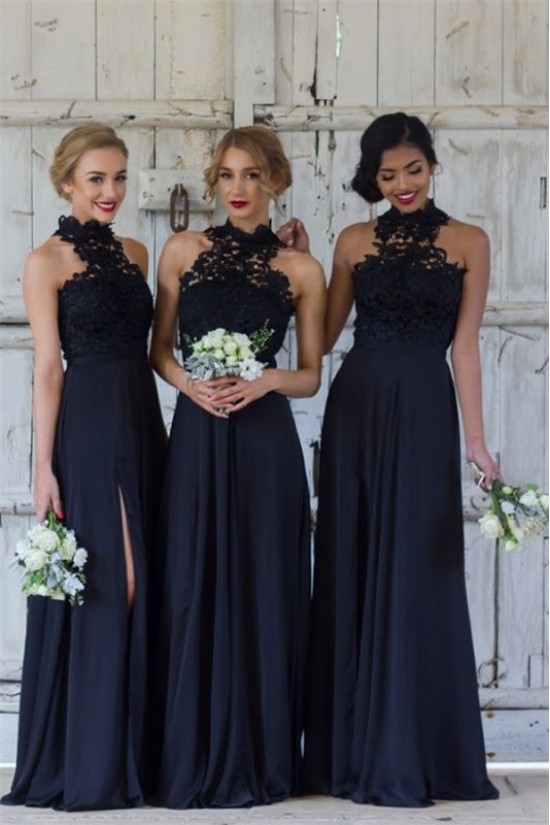 A-Line Lace Navy Blue Long Bridesmaid Dresses 3010325 A-Line Lace Navy Blue Long Bridesmaid Dresses 3010325