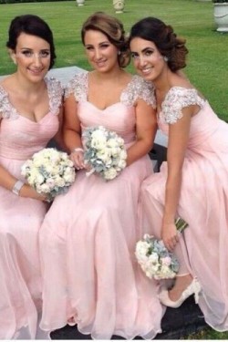 A-Line Long Pink Bridesmaid Dresses 3010326