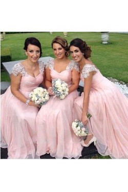 A-Line Long Pink Bridesmaid Dresses 3010326