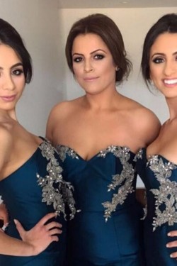 Mermaid Sweetheart Long Bridesmaid Dresses with Lace Appliques 3010327