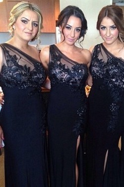 Sheath Off-the-Shoulder Navy Blue Long Bridesmaid Dresses 3010330