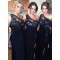 Sheath Off-the-Shoulder Navy Blue Long Bridesmaid Dresses 3010330