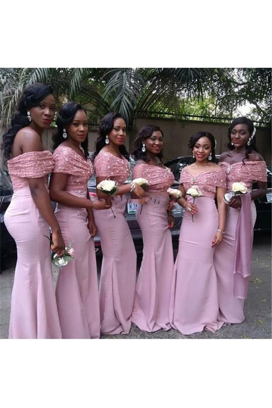 Mermaid Long Pink Lace Off-the-Shoulder Bridesmaid Dresses 3010333 Mermaid Long Pink Lace Off-the-Shoulder Bridesmaid Dresses 3010333