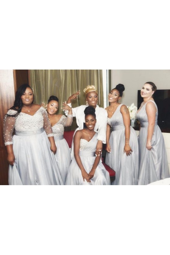 A-Line Beaded One-Shoulder Plus Size Long Bridesmaid Dresses 3010334 A-Line Beaded One-Shoulder Plus Size Long Bridesmaid Dresses 3010334