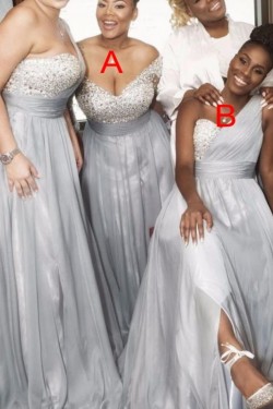 A-Line Beaded One-Shoulder Plus Size Long Bridesmaid Dresses 3010334