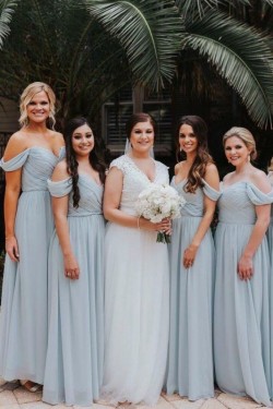 A-Line Chiffon Off-the-Shoulder Long Bridesmaid Dresses 3010335