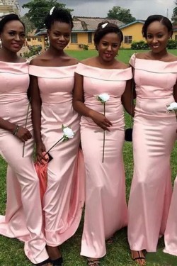 Mermaid Long Pink Off-the-Shoulder Bridesmaid Dresses 3010342