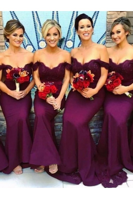 Mermaid Off-the-Shoulder Long Grape Bridesmaid Dresses 3010346 Mermaid Off-the-Shoulder Long Grape Bridesmaid Dresses 3010346