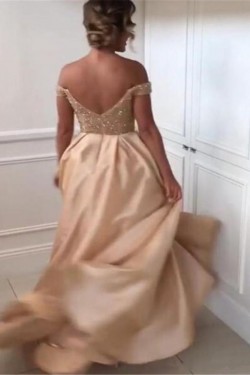 A-Line Beaded Off-the-Shoulder Long Bridesmaid Dresses 3010347