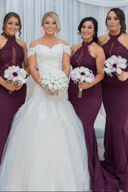 Mermaid Lace Long Grape Bridesmaid Dresses 3010348