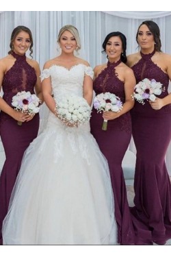 Mermaid Lace Long Grape Bridesmaid Dresses 3010348