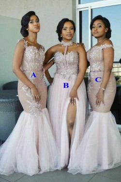 Long Lace and Tulle Bridesmaid Dresses 3010349