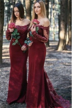 Mermaid Long Sleeves Lace Long Bridesmaid Dresses 3010356