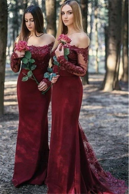 Mermaid Long Sleeves Lace Long Bridesmaid Dresses 3010356