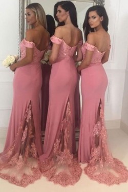 Mermaid Off-the-Shoulder Lace Long Bridesmaid Dresses 3010360