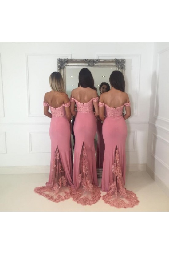 Mermaid Off-the-Shoulder Lace Long Bridesmaid Dresses 3010360