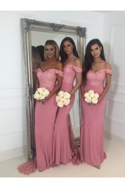 Mermaid Off-the-Shoulder Lace Long Bridesmaid Dresses 3010360