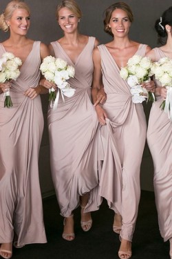 Sheath/Column V-Neck Long Bridesmaid Dresses 3010362