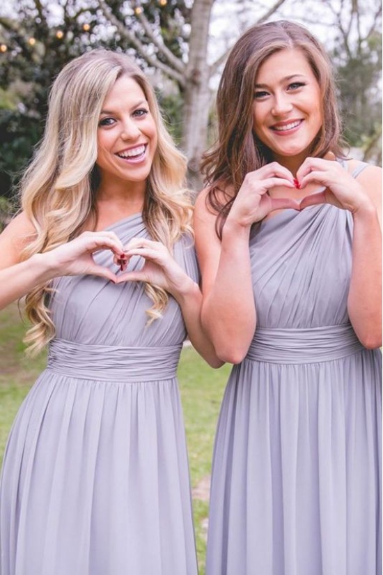 A-Line One-Shoulder Long Bridesmaid Dresses 3010367