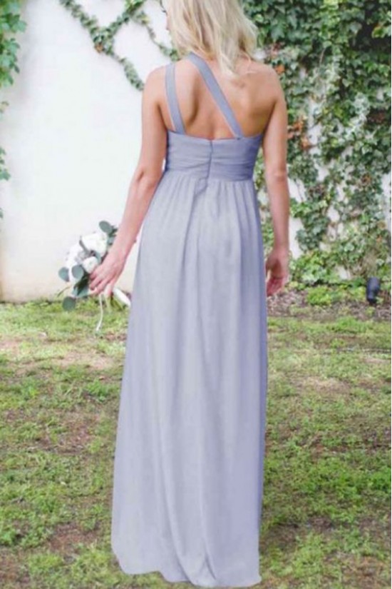 A-Line One-Shoulder Long Bridesmaid Dresses 3010367