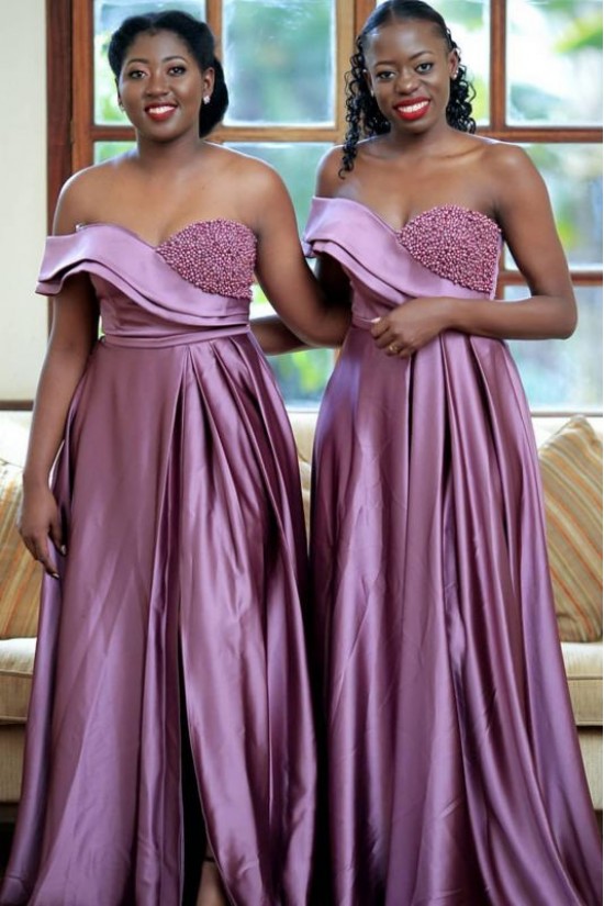 A-Line Beaded Long Bridesmaid Dresses 3010369