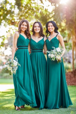 A-Line V-Neck Long Bridesmaid Dresses 3010376