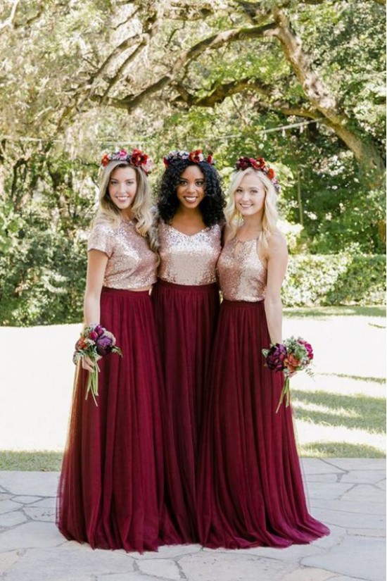 A-Line Sequins and Tulle Long Bridesmaid Dresses 3010378
