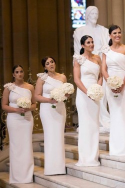 Sheath One-Shoulder Long Bridesmaid Dresses 3010381