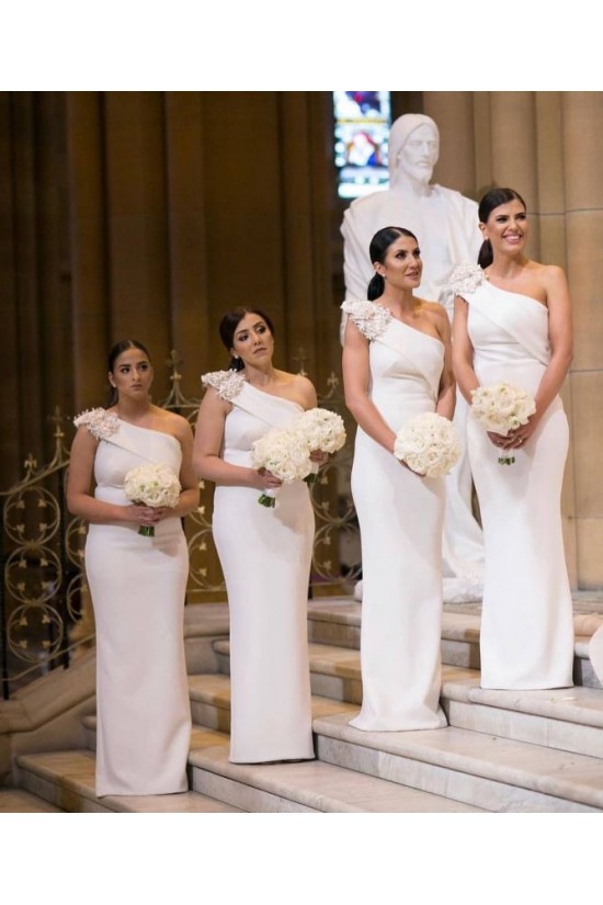 Sheath One-Shoulder Long Bridesmaid Dresses 3010381