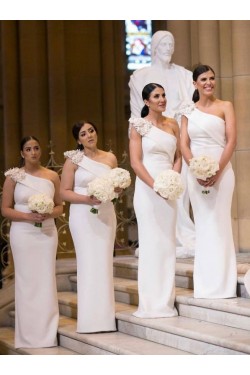 Sheath One-Shoulder Long Bridesmaid Dresses 3010381