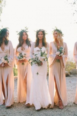 Sheath V-Neck Long Sleeves Chiffon Long Bridesmaid Dresses 3010384