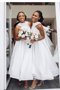 A-Line White Lace Bridesmaid Dresses 3010386