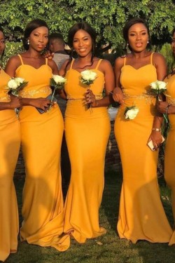 Mermaid Spaghetti Straps Long Bridesmaid Dresses 3010387