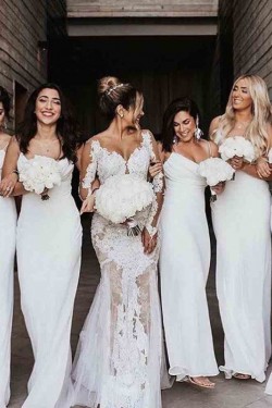 Sheath Spaghetti Straps Long Bridesmaid Dresses 3010389