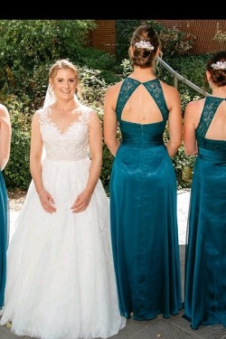 A-Line Lace Long Bridesmaid Dresses 3010395
