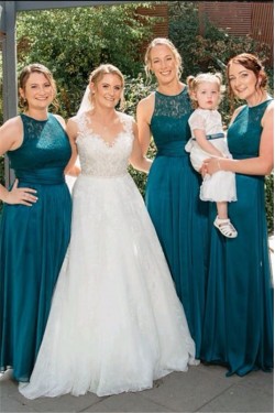 A-Line Lace Long Bridesmaid Dresses 3010395