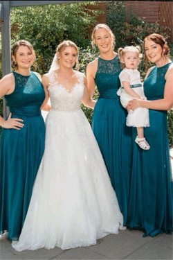 A-Line Lace Long Bridesmaid Dresses 3010395