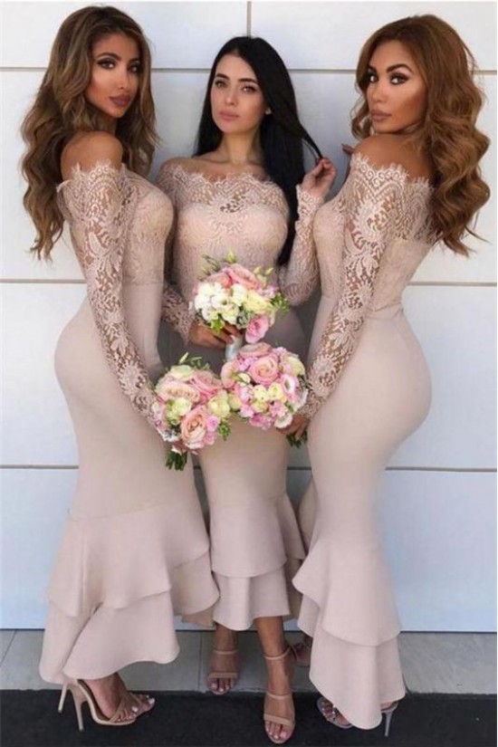 Mermaid Lace long Sleeves Bridesmaid Dresses 3010401