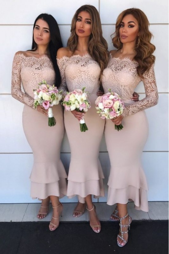 Mermaid Lace long Sleeves Bridesmaid Dresses 3010401