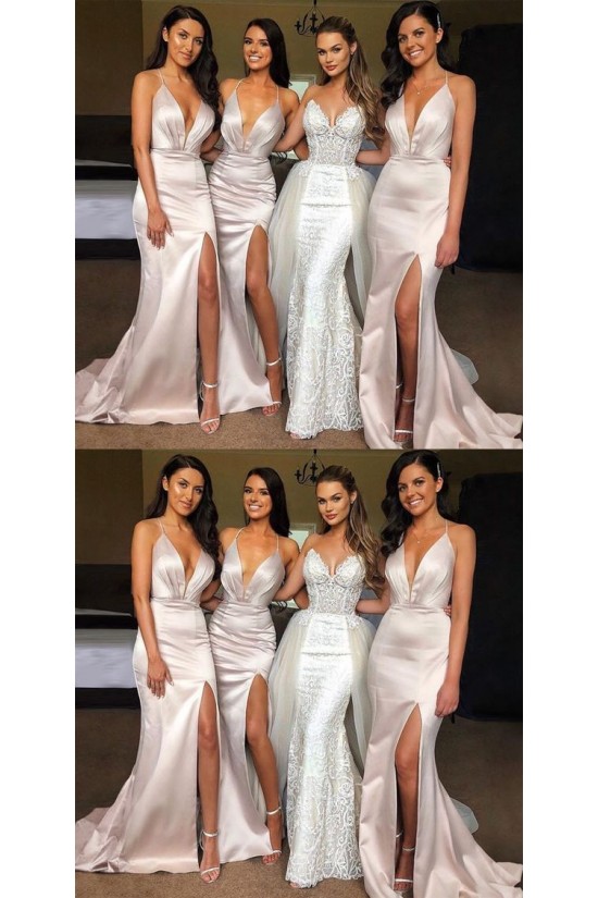 Memraid V-Neck Long Bridesmaid Dresses with Slit 3010407