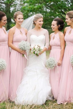 A-Line Long Pink Floor Length Bridesmaid Dresses 3010409