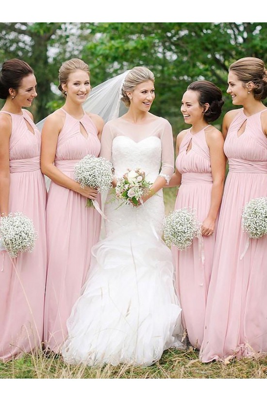 A-Line Long Pink Floor Length Bridesmaid Dresses 3010409
