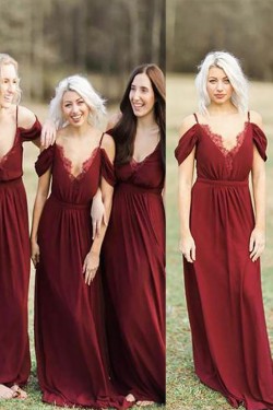 A-Line V-Neck Spaghetti Straps Floor Length Bridesmaid Dresses 3010410