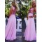A-Line Sequins and Chiffon Long Pink Floor Length Bridesmaid Dresses 3010415