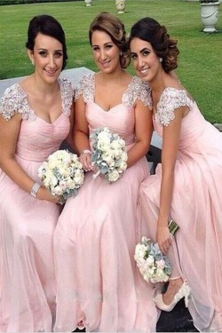 A-Line Lace and Chiffon Floor Length Bridesmaid Dresses 3010420