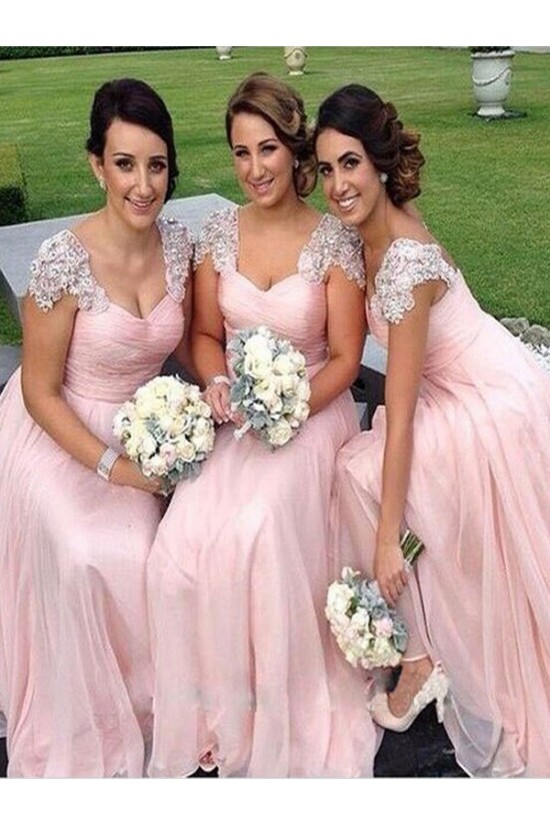 A-Line Lace and Chiffon Floor Length Bridesmaid Dresses 3010420
