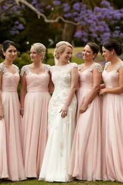 A-Line Lace and Chiffon Floor Length Bridesmaid Dresses 3010420