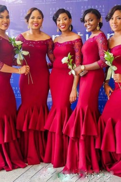 Mermaid Beaded Off-the-Shoulder Floor Length Bridesmaid Dresses 3010422