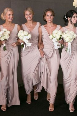 Sheath V-Neck Long Floor Length Bridesmaid Dresses 3010424